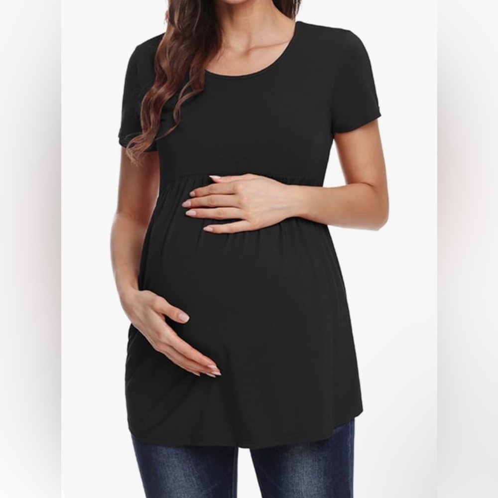 Black Maternity Short Sleeve Top